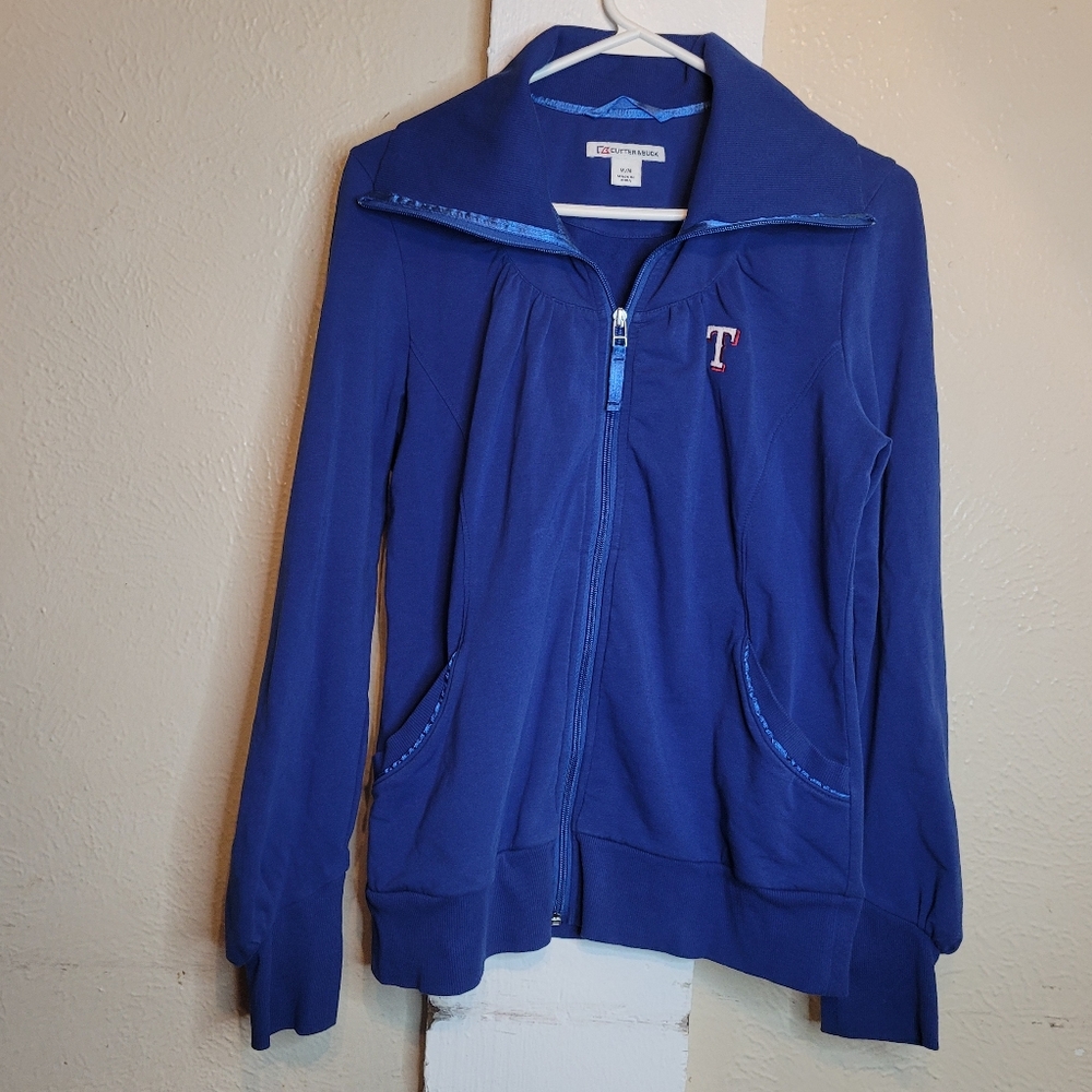 Cutter & Buck Texas Rangers Sweater Blue Wom3ns Medium Zipper Jacket Baseball
